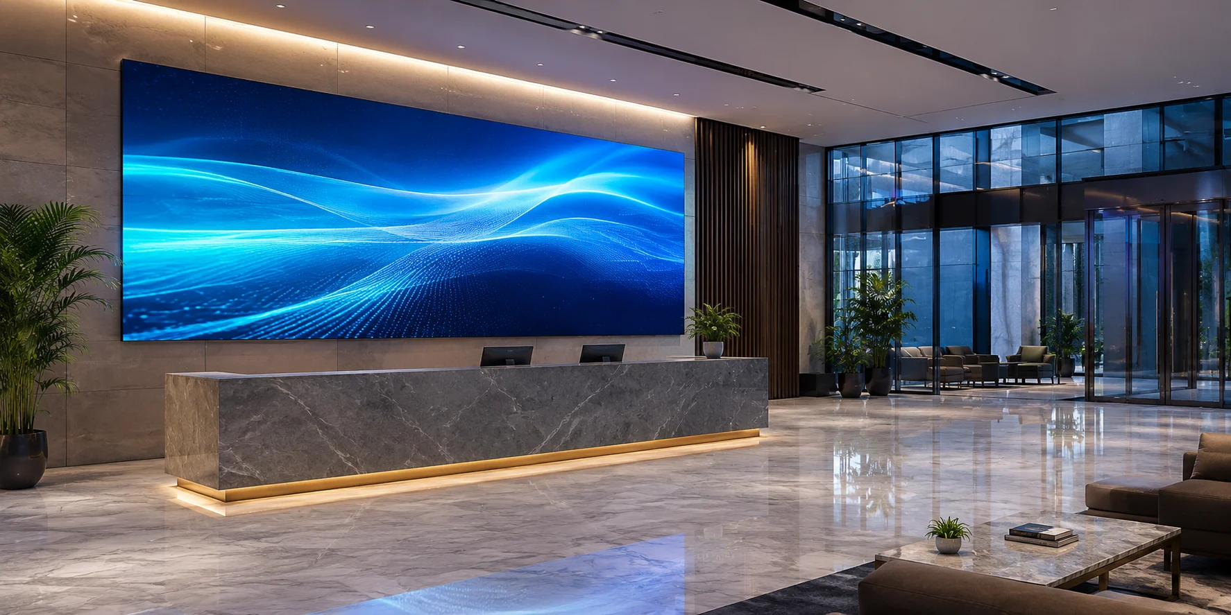 SV Series indoor SMD LED display installed in a corporate lobby
