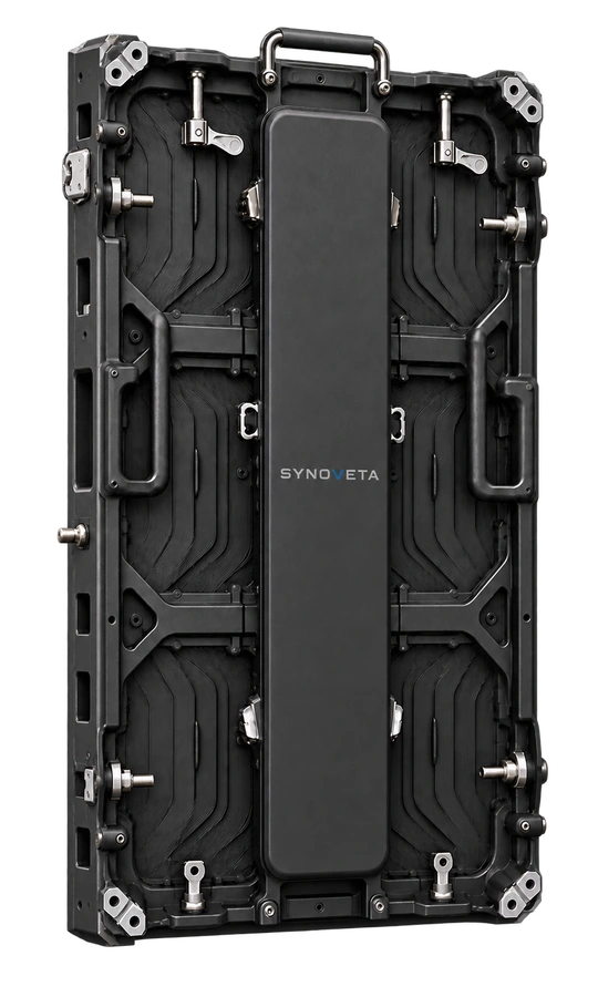 SV-P2L cabinet illustration with SYNOVETA branding, rear three-quarter view