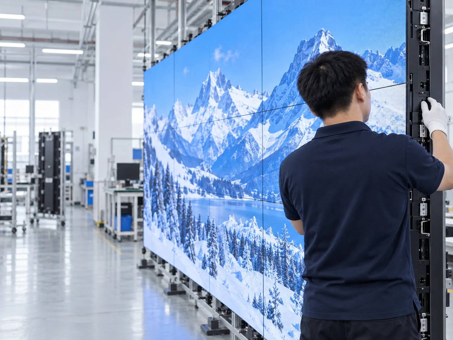 Illustrative view of a technician inspecting an LED display cabinet
