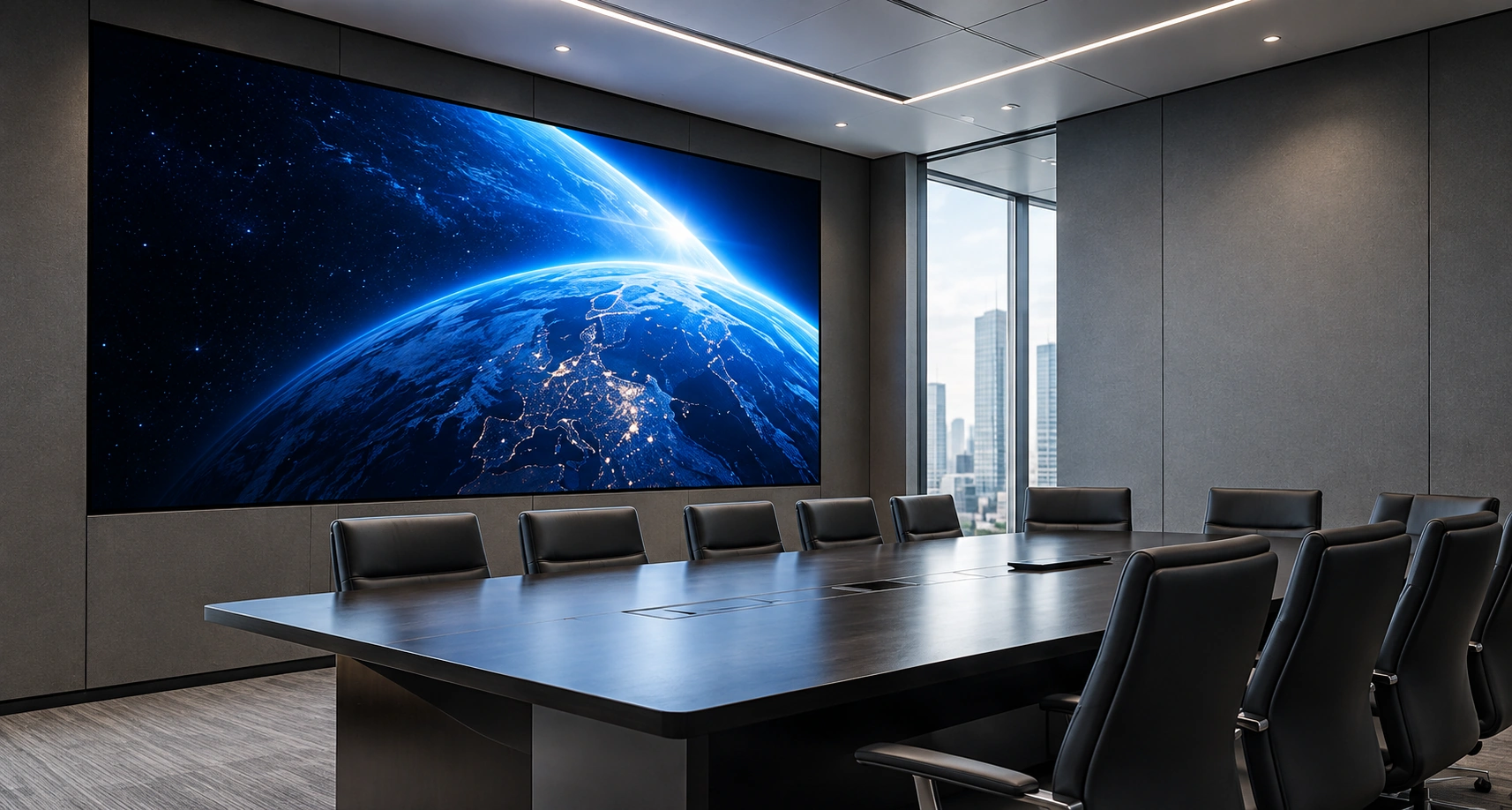 Fine-pitch LED video wall in a contemporary boardroom